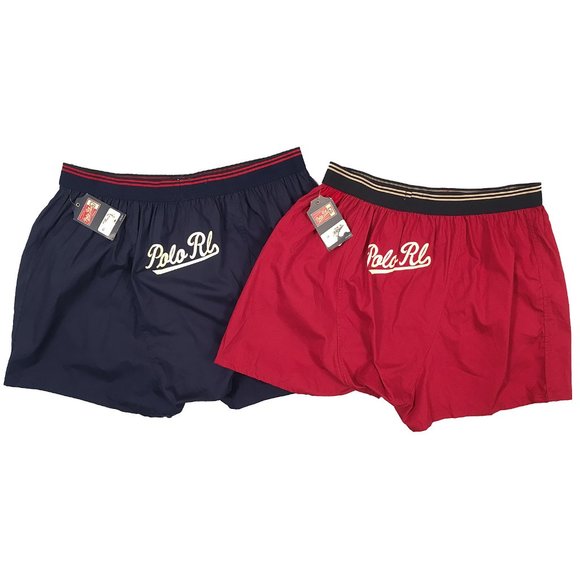 NEW 2 Pair Polo Ralph Lauren Boxer Shorts! Medium 1 Navy & 1 Red  Vintage P Wing - Picture 2 of 2